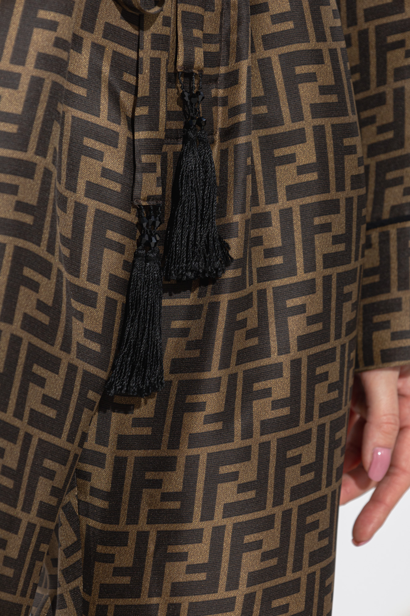 パンツ FENDI BROWN AND NAVY SILK PANTS Fendi FF Logo Print Pajama Trousers Brown/Black Silk Twill